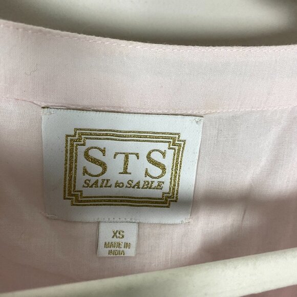 Sail to Sable Flutter Sleeve Dress in Blush Pink Blue Embroidered Ruffles Tiered - Picture 5 of 11